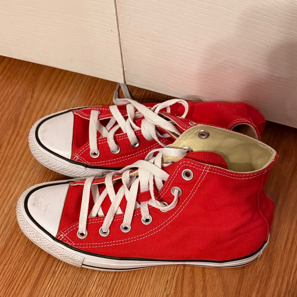 Converse Red High-Top Canvas Sneakers with White Laces